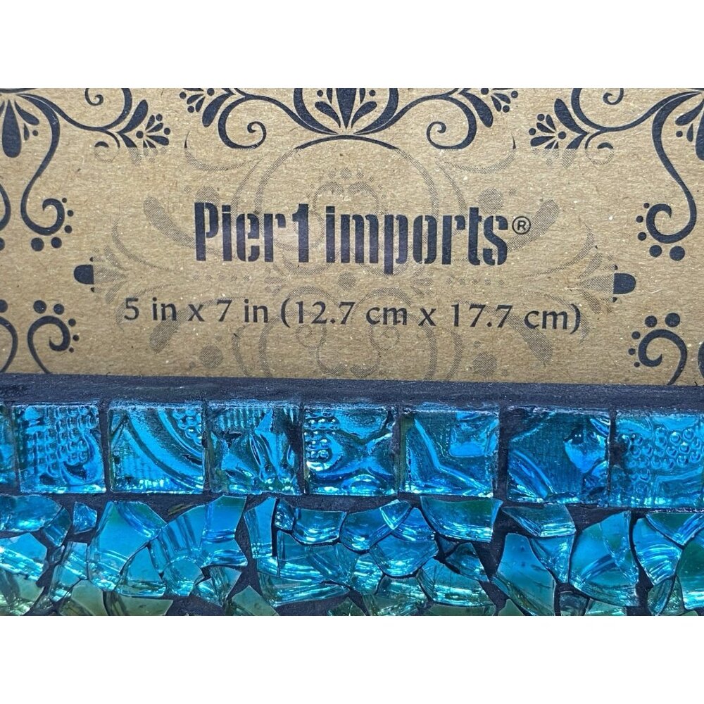 Pier 1 Imports Turquoise Mosaic Iridescent Glass Picture Frame For 5x7 Photo - Picture 6 of 16